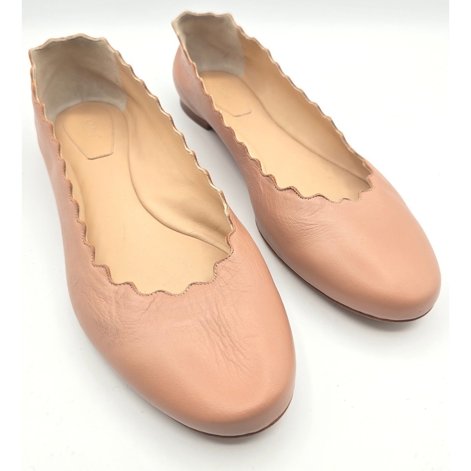 Chloe Lauren Scalloped Ballet Flats Tea Rose Pink Leather 39 Us 9 Made In Italy